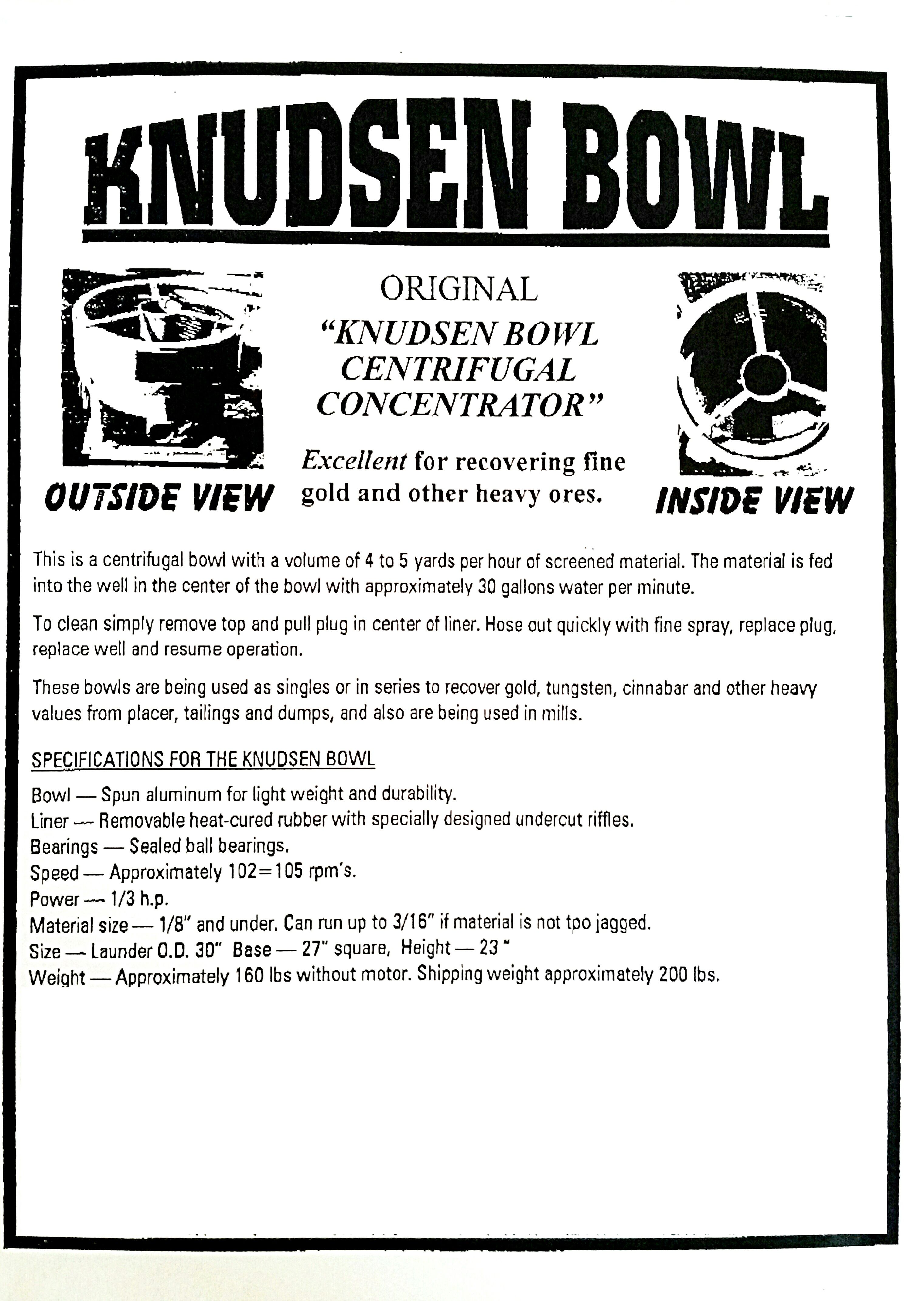 Knudsen Gold Concetrator Supplier Worldwide