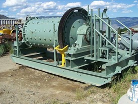 Used Allis Chalmers Ball Mill. 4 ft. dia. x 8 ft. Long. 60 hp Motor & Gear Reducer. Rubber Lined Shell. Steel Lined Heads. All Mounted on Common Skid.