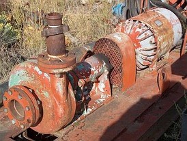 Used Mission Centrifugal Pump. 4 in. x 3 in. On Common Base with 30 HP Electric Motor.