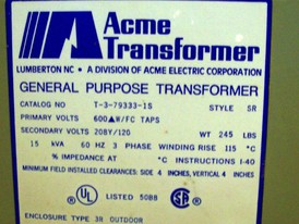15 KVA Acme Transformer for Sale