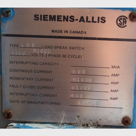 Siemens Allis load break switch supplier worldwide | Used Siemens 4160
