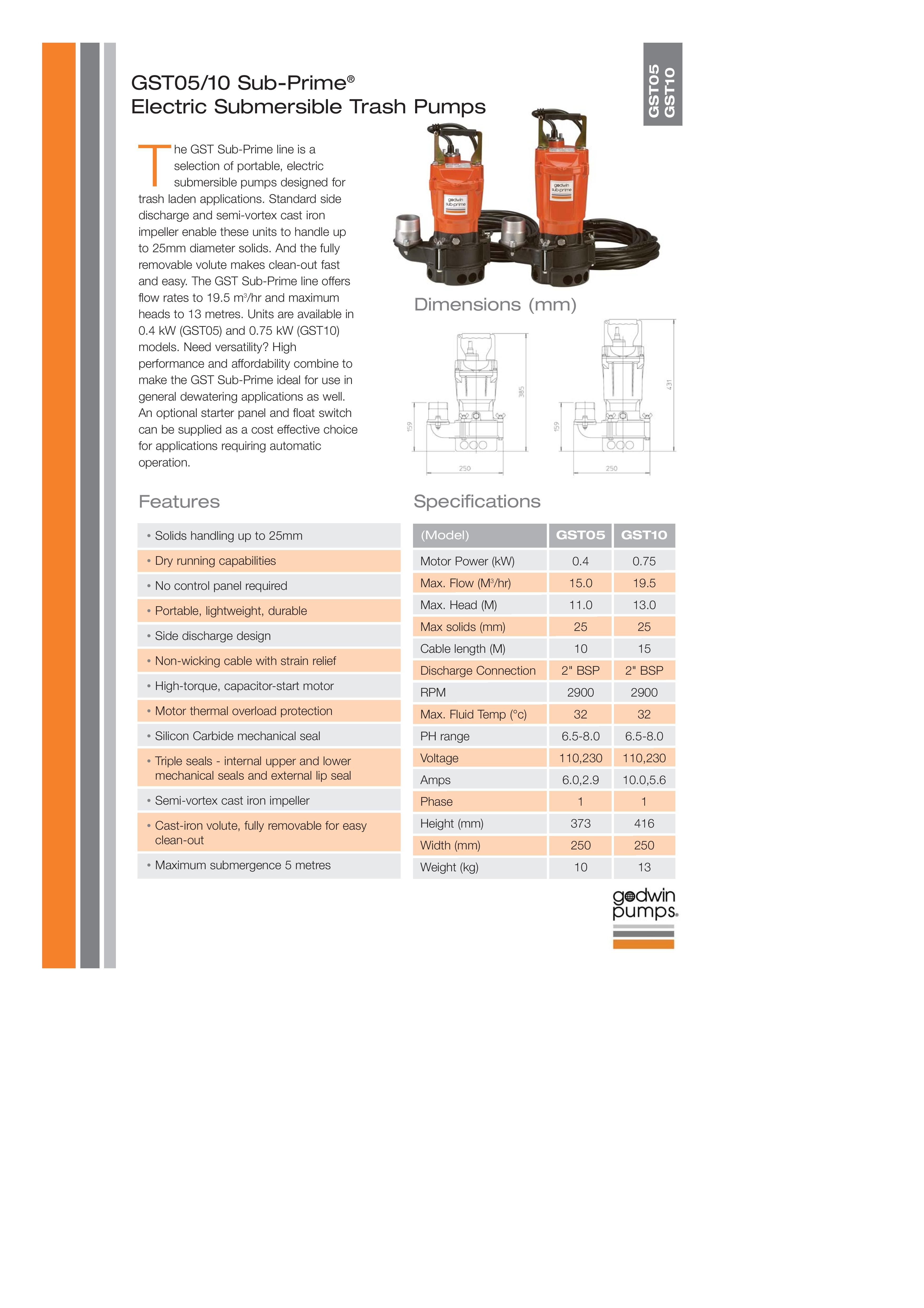 pump godwin submersible trash gst sub prime electric specs spec sheet