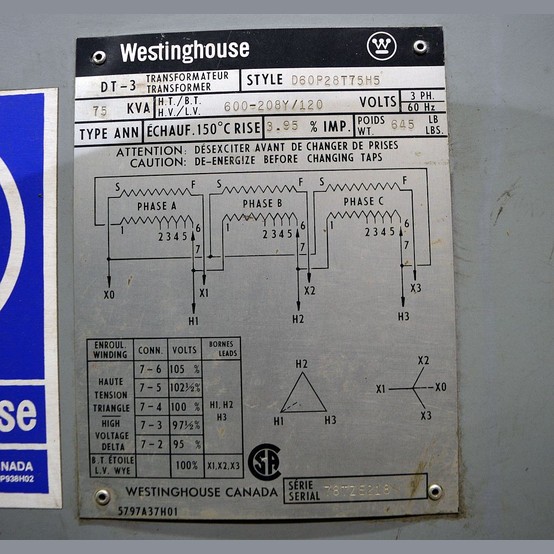 Used Westinghouse 75 kVA Transformer For Sale
