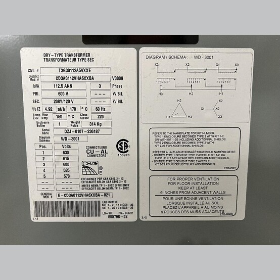 112.5kVA Siemens MultiTap Transformer