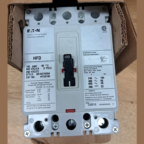 Eaton HFD 3 Pole 100 Amp Breaker