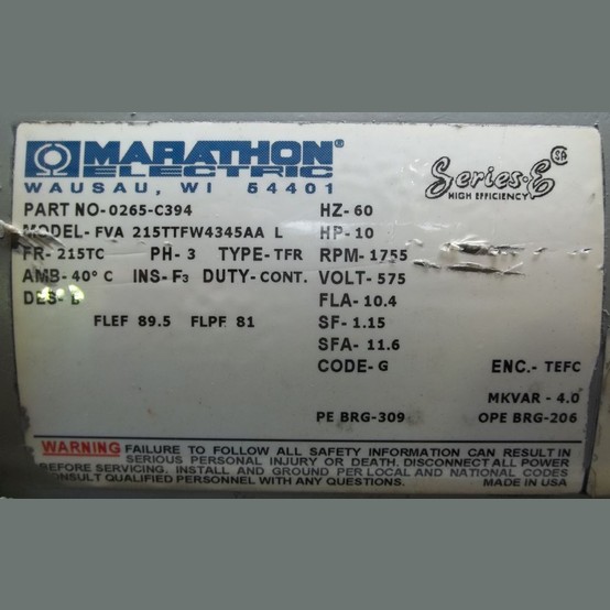 Marathon Electric Motor Supplier Worldwide Used 10 hp 575V Electric