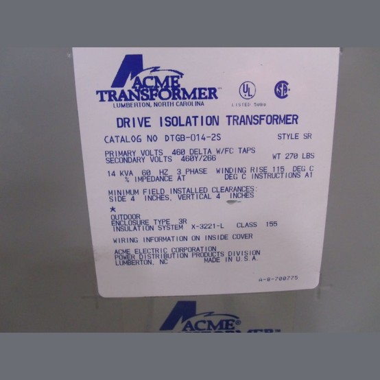 Acme isolation transformer supplier worldwide used acme 14 kva drive