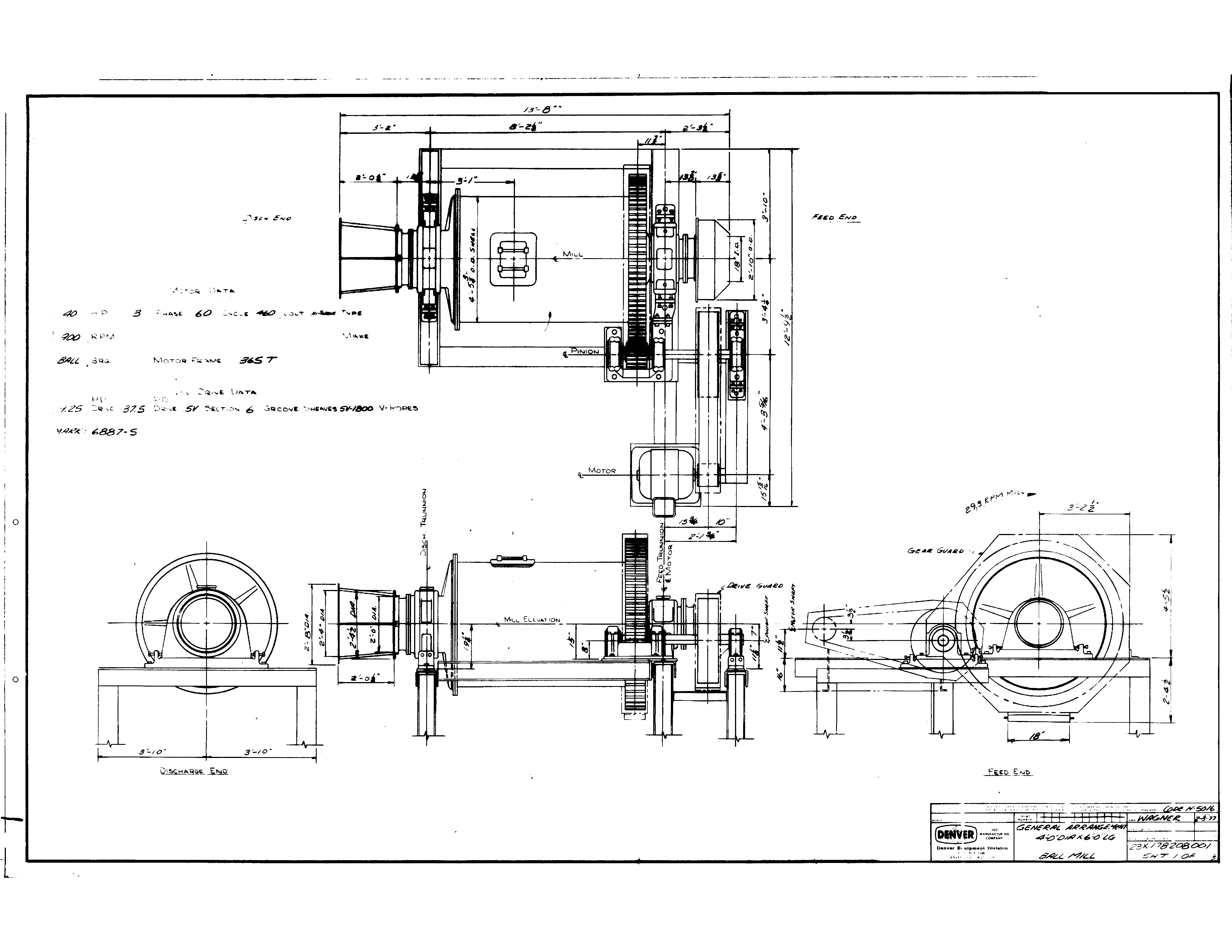 Denver 4 x 6 Ball Mill