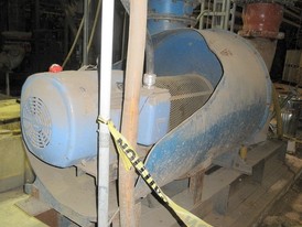Spencer turbo blower. 75 HP, 3540 RPM, and 12 in. dia. in/out. Spencer turbo blower. 75 HP, 3540 RPM, and 12 in. dia. in/out.