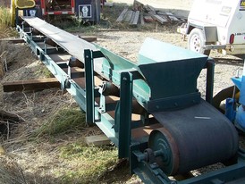 Used Channel Conveyor. 18 in. x 30 ft. Long. 2 HP Single Phase Electric Motor.