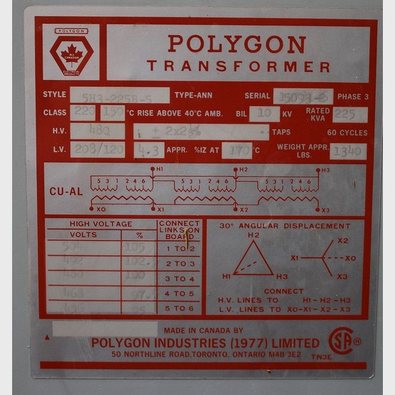 250 KVA 480 - 120/240 Single Phase Indoor Dry Polygon Transformer for ...